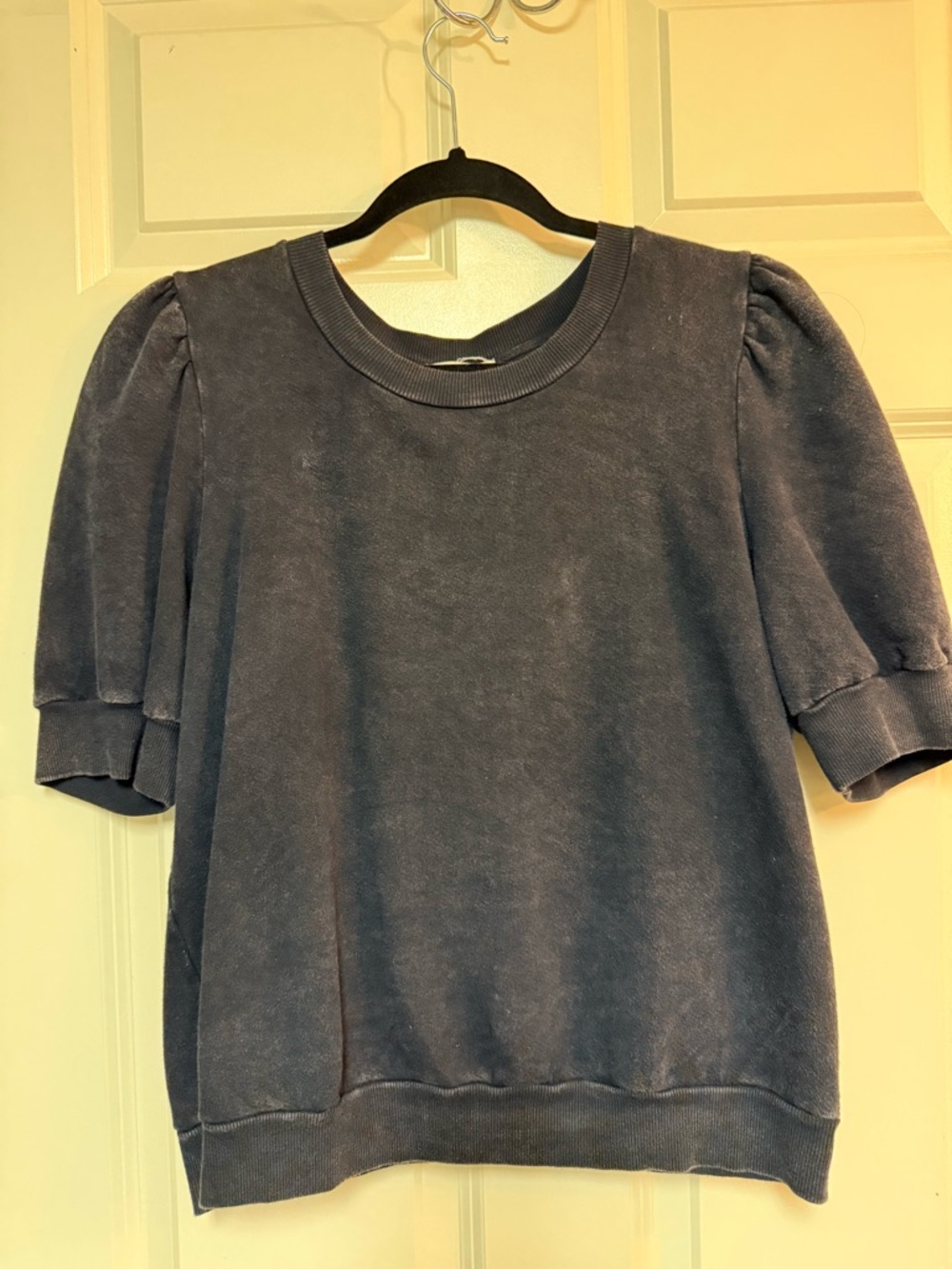 Anthropologie Washed Slate Black Puff Sleeve Sweatshirt.